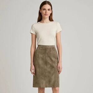 Vintage Leather Suede Knee Length Pencil Midi Skirt